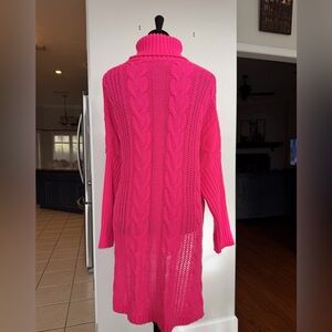 Vibrant Pink Turtleneck Cable Knit Sweater